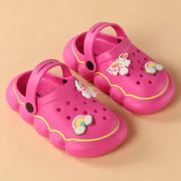 Cute Walk by Babyhug Back Strap Closure Clogs With Unicorn & Rainbow Applique - Pink image 2