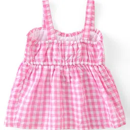 Babyhug Cotton Checked Sleeveless Woven Top With Bow Detailing - Pink image 3