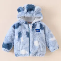 Kookie Kids Full Sleeves Front Open Hooded Jacket with Tie & Dye Design & Ears Applique - Blue image 3