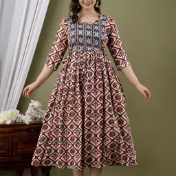 BAESD Ethnic Motifs Maternity Fit And Flare Dress-picture-39