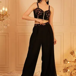 indo street Embroidered Top & Palazzo With Shrug Co-Ords-picture-25