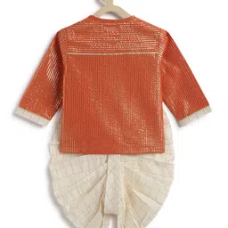 Tiber Taber Cotton Lurex Woven Full Sleeves Foil Striped & Checked Dhoti Kurta Set - Orange image 5