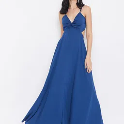 Berrylush Women Blue Solid Maxi Dress-image-85