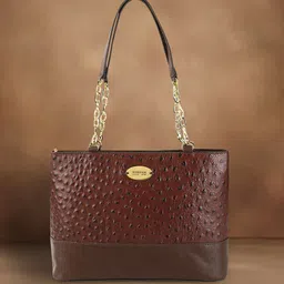 Hidesign Brown Animal Textured Leather Shoulder Bag image 1