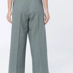 Vishudh Women Grey & White Checked Cotton Straight Palazzos image 4