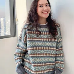 StyleCast Women Geometric Self Design Round Neck Pullover Sweaters-picture-22