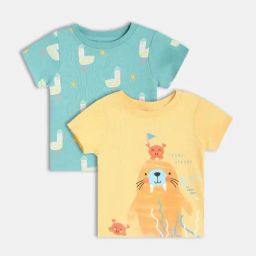 MINIKLUB Blue & Yellow Cotton Pack Of 2 Half Sleeves Animal Printed T-Shirts-picture-33