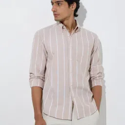 WES Casuals by Westside Beige Striped Relaxed-Fit Cotton-Blend Shirt-picture-27