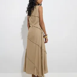 LOV by Westside Taupe Fringe-Detailed A-Line Dress image 2