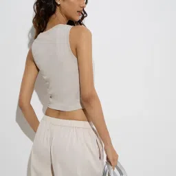 nuon women Nuon by Westside Beige Printed Cotton-Blend Tank Top image 2