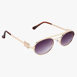 PELLE LUXUR Unisex Purple Lens & Gold-Toned Oval Sunglasses with UV Protected Lens image 3