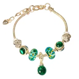 Peora Stylish Gold - Green Gold Plating Synthetic Stone & Beads Bracelets image 2