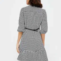 Code by Lifestyle White & Black Printed A Line Dress With Belt image 2