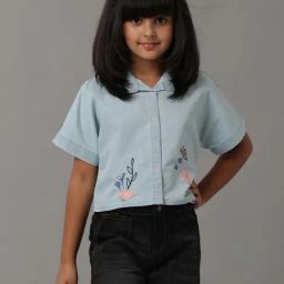 Under Fourteen Only Kids Blue Cotton Embroidered Top-picture-37