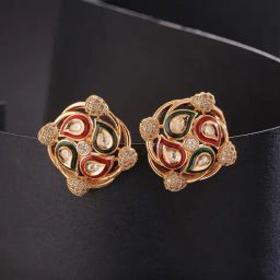 Saraf RS Jewellery Multi Statement Uncut Mossanite Kundan Studded Mango Design Minimal Stud Earring-picture-49
