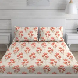 Layers Tropical Fever Nature Orange 144 TC Cotton King Bed Sheet with 2 Pillow Covers-image-1