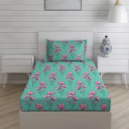 Layers Tropical Fever Nature Blue 144 TC Cotton Single Bed Sheet with 1 Pillow Cover-image-81
