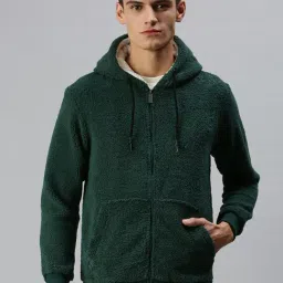 SHOWOFF Green Cotton Slim Fit Hooded SweatShirt-image-52