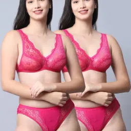Gracit Pink Self Pattern Bra Panty Set - Pack Of 2-image-73