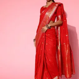 Saree Mall Red Silk Woven Saree With Unstitched Blouse-picture-20