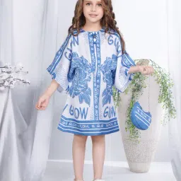 Peppermint Kids Blue & White Printed Kaftan Dress-picture-19