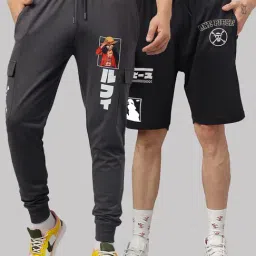 Free Authority Grey & Black Regular Fit One Piece Printed Trackpants & Shorts Set-image-24
