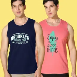 WOOSTRO Men Pack of 2 Typography Printed Round Neck Cotton Slim Fit Sports T-shirts image 3