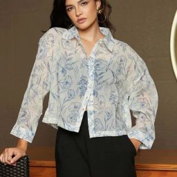 Pinacolada Blue Regular Fit Floral Print Shirt-picture-4