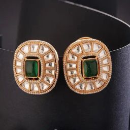 Saraf RS Jewellery Green Statement Uncut Polki Mossanite Designer Stud Earring-picture-18