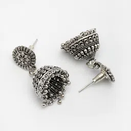 Anouk Set Of 2 German Silver-Plated Traditional Oxidised Dome Shaped Jhumkas image 4