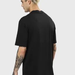 Bewakoof Men's Black Batman Outline Logo Graphic Printed Oversized T-Shirt image 2