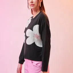 Bewakoof Black Floral Oversized Sweater image 2