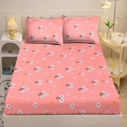 Klotthe Pink 300 TC Polycotton Single Elastic Bedsheet with 2 Pillow Covers image 2