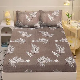 Klotthe Beige 300 TC Polycotton Single Elastic Bedsheet with 2 Pillow Covers image 2