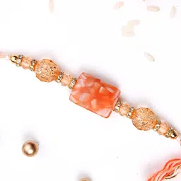 Aapno Rajasthan Orange Resin Beaded Single Rakhi image 2