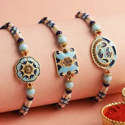Aapno Rajasthan Royal Blue Enamel Rakhi Set of 3 image 2