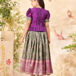 Aarika Girls Purple & Green Embroidered Lehenga with Choli image 2
