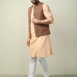 Fabindia Brown Cotton Comfort Fit Self Pattern Nehru Jacket image 3