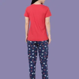 Kryptic Navy Blue & Fuchsia Pink Relaxed Fit Printed Night Suit image 2