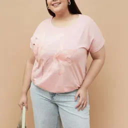 Nexus Pink Cotton Regular Fit Floral Print Plus Size T-Shirt-image-8