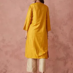 Fabindia Mustard Silk Viscose Regular Fit Solid Kurta image 2