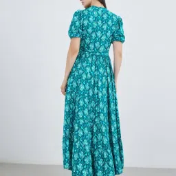Styli Blue Cotton Printed A-Line Dress image 2