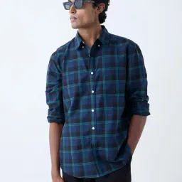 WES Casuals by Westside Navy Checkered Relaxed-Fit Cotton Shirt-picture-33