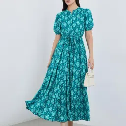 Styli Blue Cotton Printed A-Line Dress image 3
