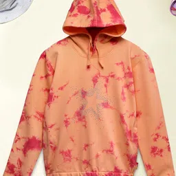 Lil Tomatoes Girls Peach Abstract Printed Hooded Sweatshirt-image-80