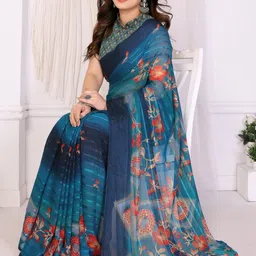 BilloRani Floral Zari Pure Chiffon Saree image 4