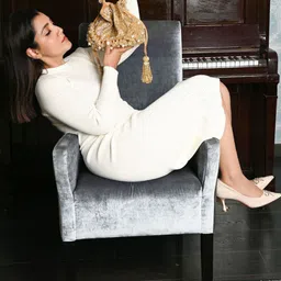 ODETTE Embellished Velvet Cutdana And Beads Work Potli Clutch image 2