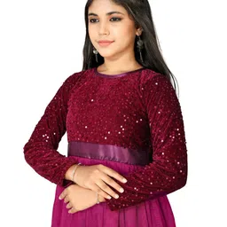 DP FABRICS NatashaN Girls Self Design Round Neck Sequinned Fit & Flare Maxi Dress image 2