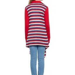 Hypernation Red & Blue Cotton Striped Shrug image 2