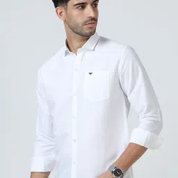 EARNSHAW Men Solid Spread Collar Cotton Formal Shirt image 4